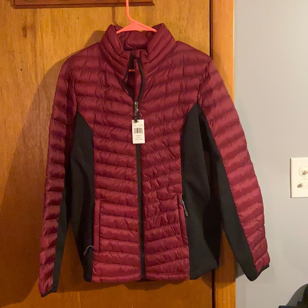 maroon puffer jacket